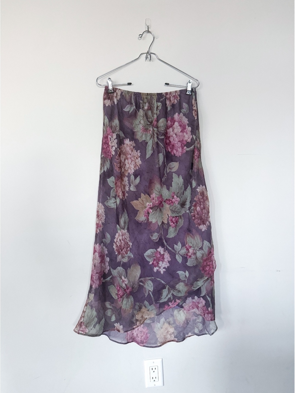 Vintage Inspired Floral Maxi Skirt Fall Elastic Waist Purple Fairy Cottagecore